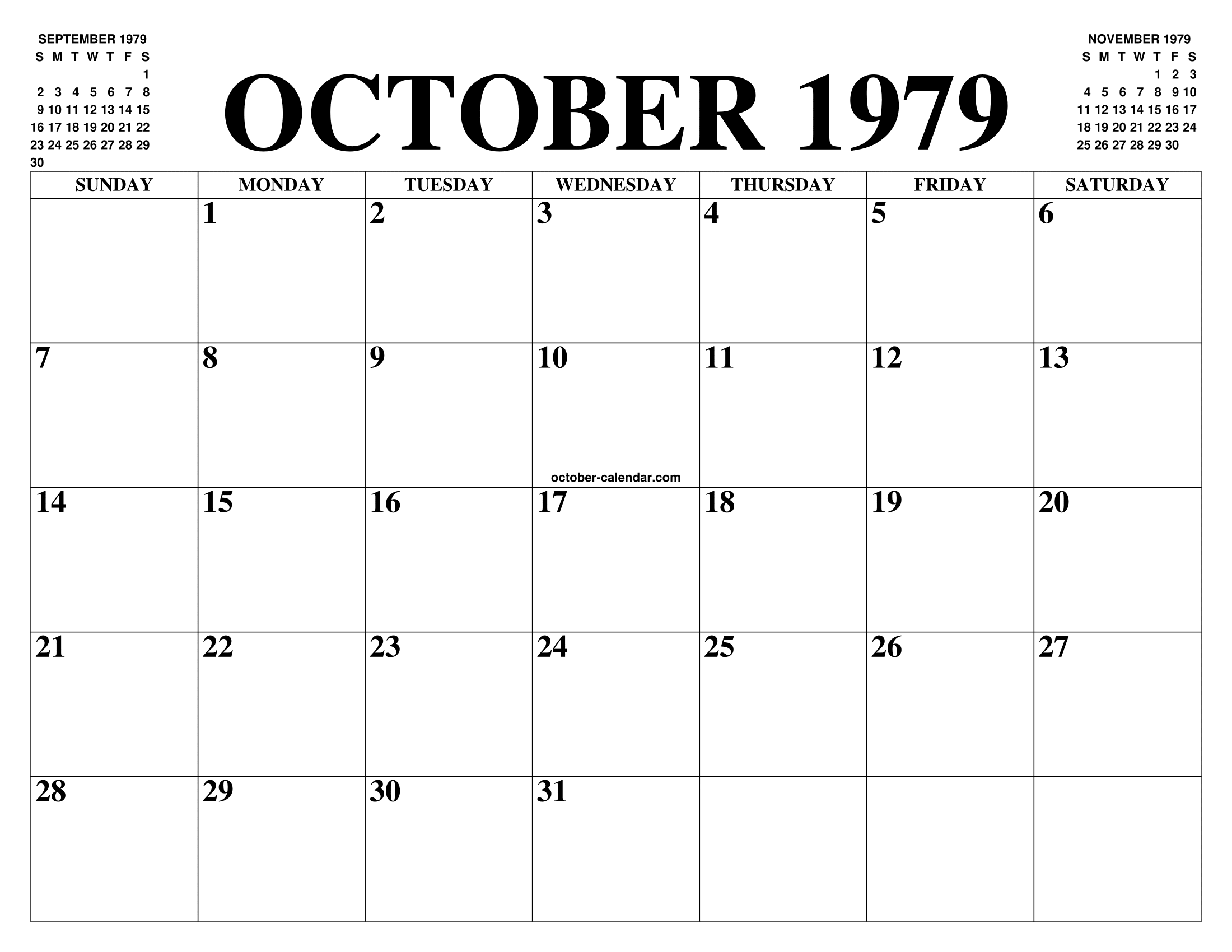 OCTOBER 1979 CALENDAR OF THE MONTH FREE PRINTABLE OCTOBER CALENDAR OF OCTOBER 1979 CALENDAR OF THE MONTH FREE PRINTABLE OCTOBER CALENDAR OF