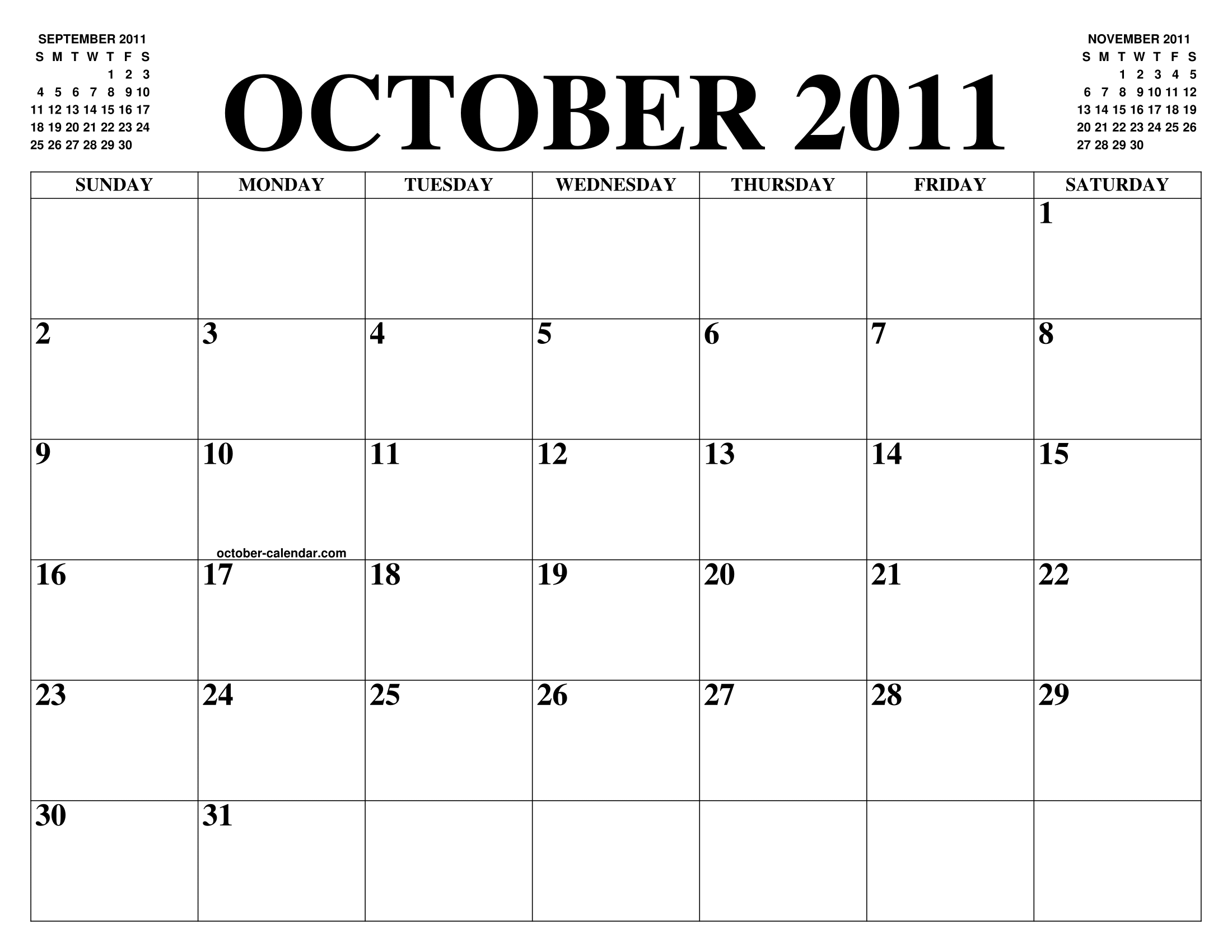 OCTOBER 2011 CALENDAR OF THE MONTH: FREE PRINTABLE OCTOBER CALENDAR OF THE YEAR - AGENDA OCTOBER 2011 CALENDAR OF THE MONTH: FREE PRINTABLE OCTOBER CALENDAR OF THE YEAR - AGENDA
