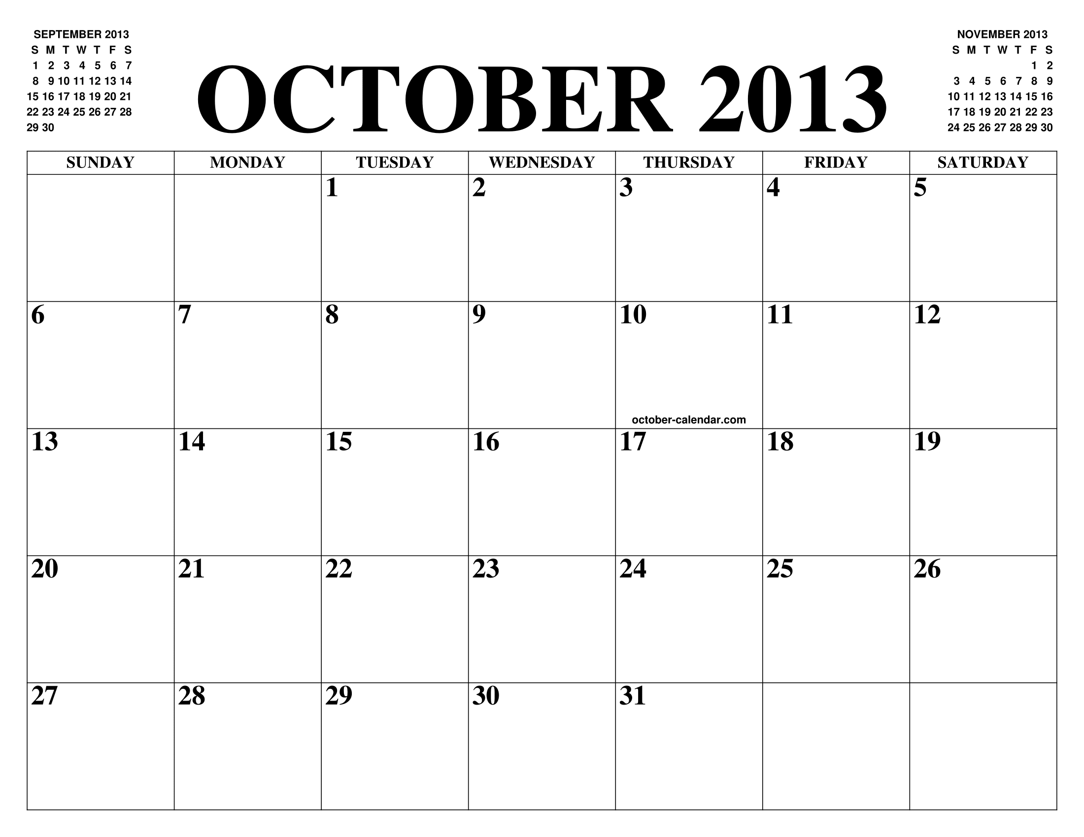 OCTOBER 2013 CALENDAR OF THE MONTH: FREE PRINTABLE OCTOBER CALENDAR OF